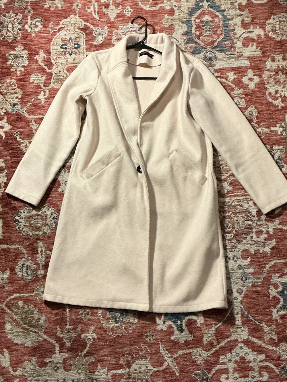 Womens Cream Single-Button Long Trench Coat